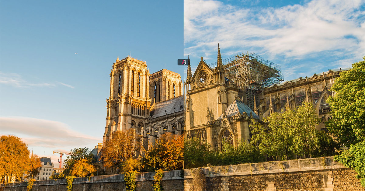 Cathédrale Notre Dame avant et après l'incendie